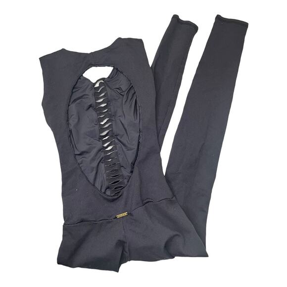 Mika yoga aerial sleeveless unitard bodysuit pant open back chest cutout Small - Picture 2 of 6